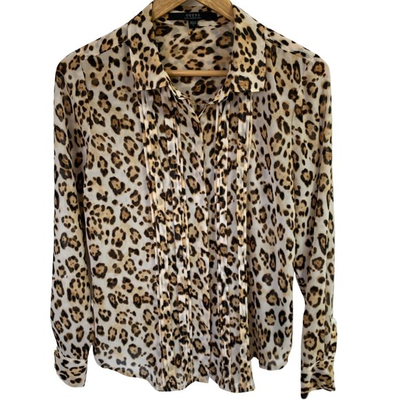 Guess Leopard Print Button-Up Women's Top Blouse Size S - Picture 2 of 11